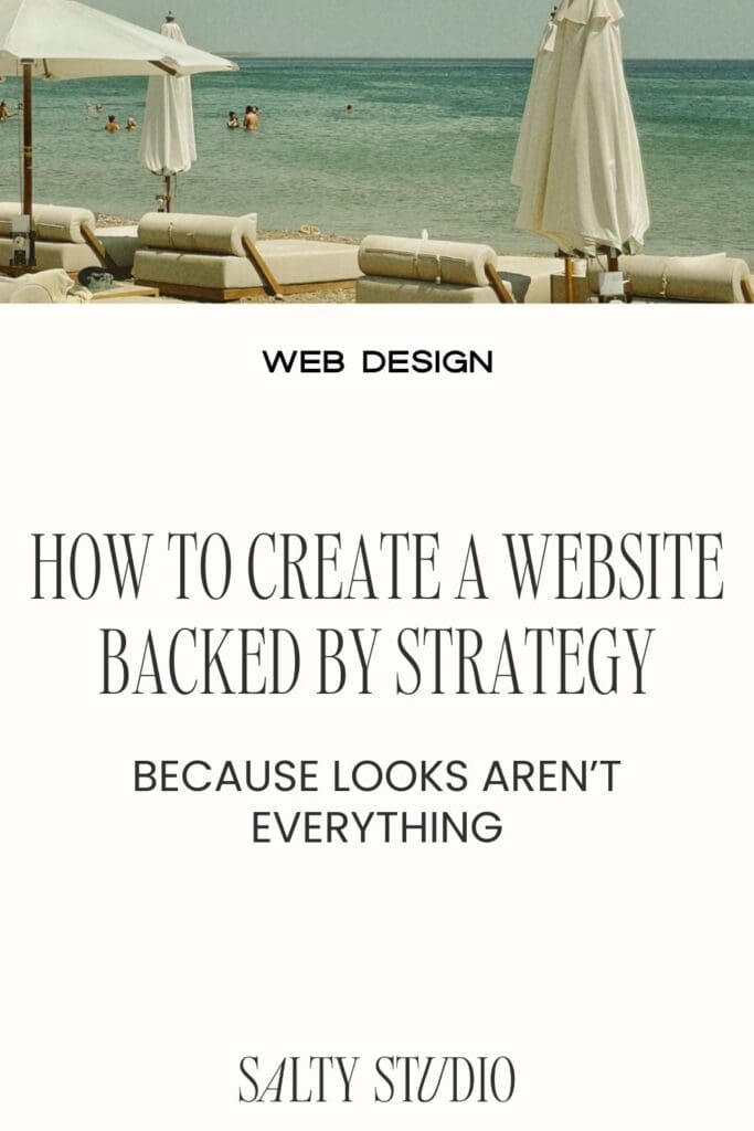 Text reads "How to Create a Website Backed by Strategy." Below, a shadow of a hand holding a phone creates a minimalist, artistic vibe. Button says "Learn More."